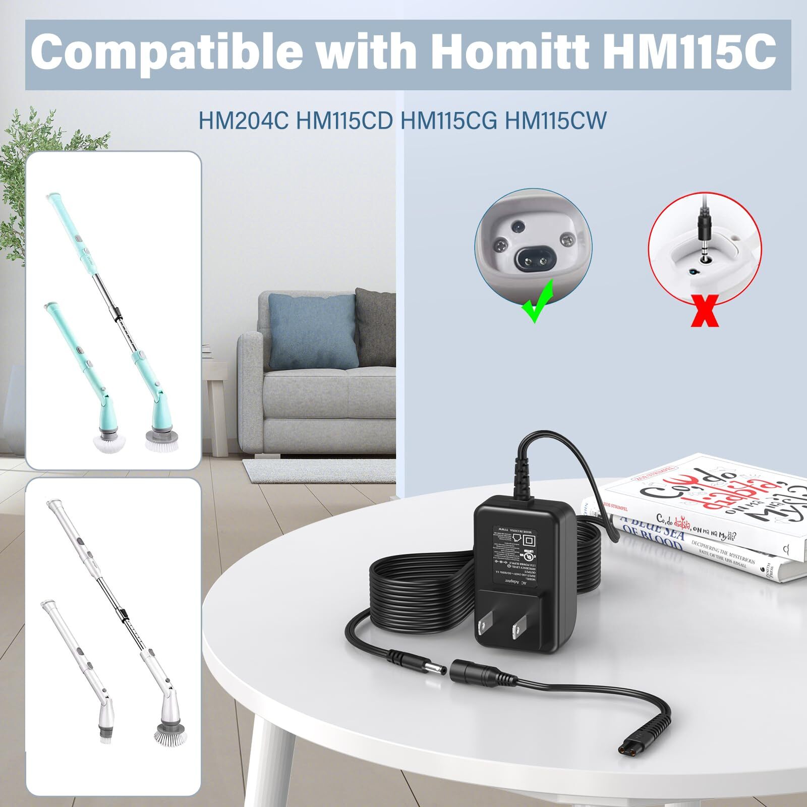9v For Homitt Electric Spin Scrubber Charger Power Cord Fit For Homitt Scrubber