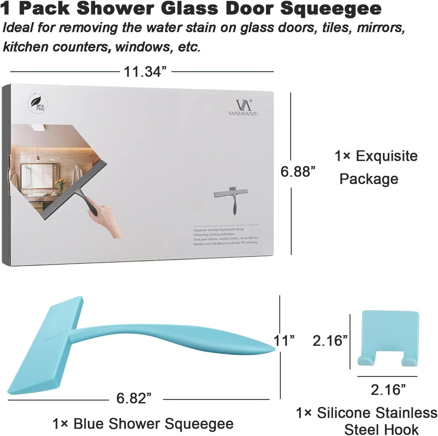 Squeegee for Shower Glass Door, 11-Inch Shower Squeegee for Glass Doors, Bathroo