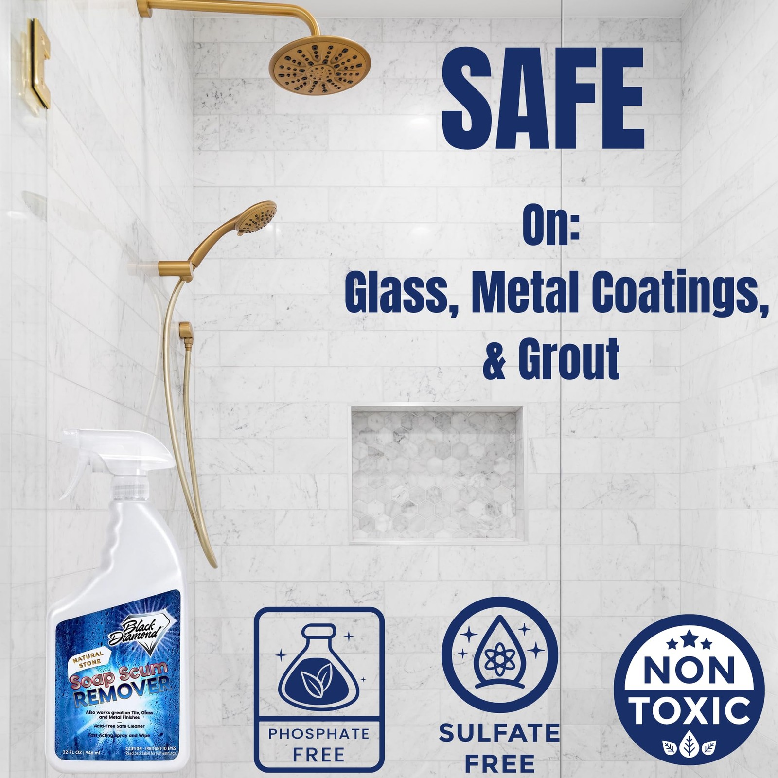 Natural Stone Shower Soap Scum Spray. For Cleaning Bathtubs, Glass Doors, Tub…