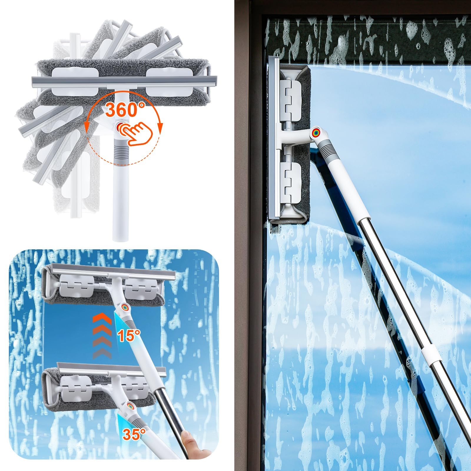 126’’ Squeegee for Window Cleaning, 2-in-1 Window Cleaner Tool with Extension…