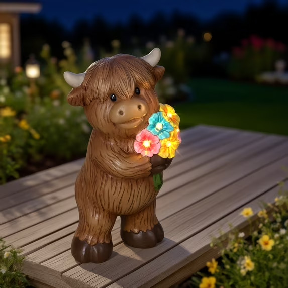 Mainstays Outdoor Solar Highland Cow Statue 5.75 in L x 4.75 in W x 10.75 in H
