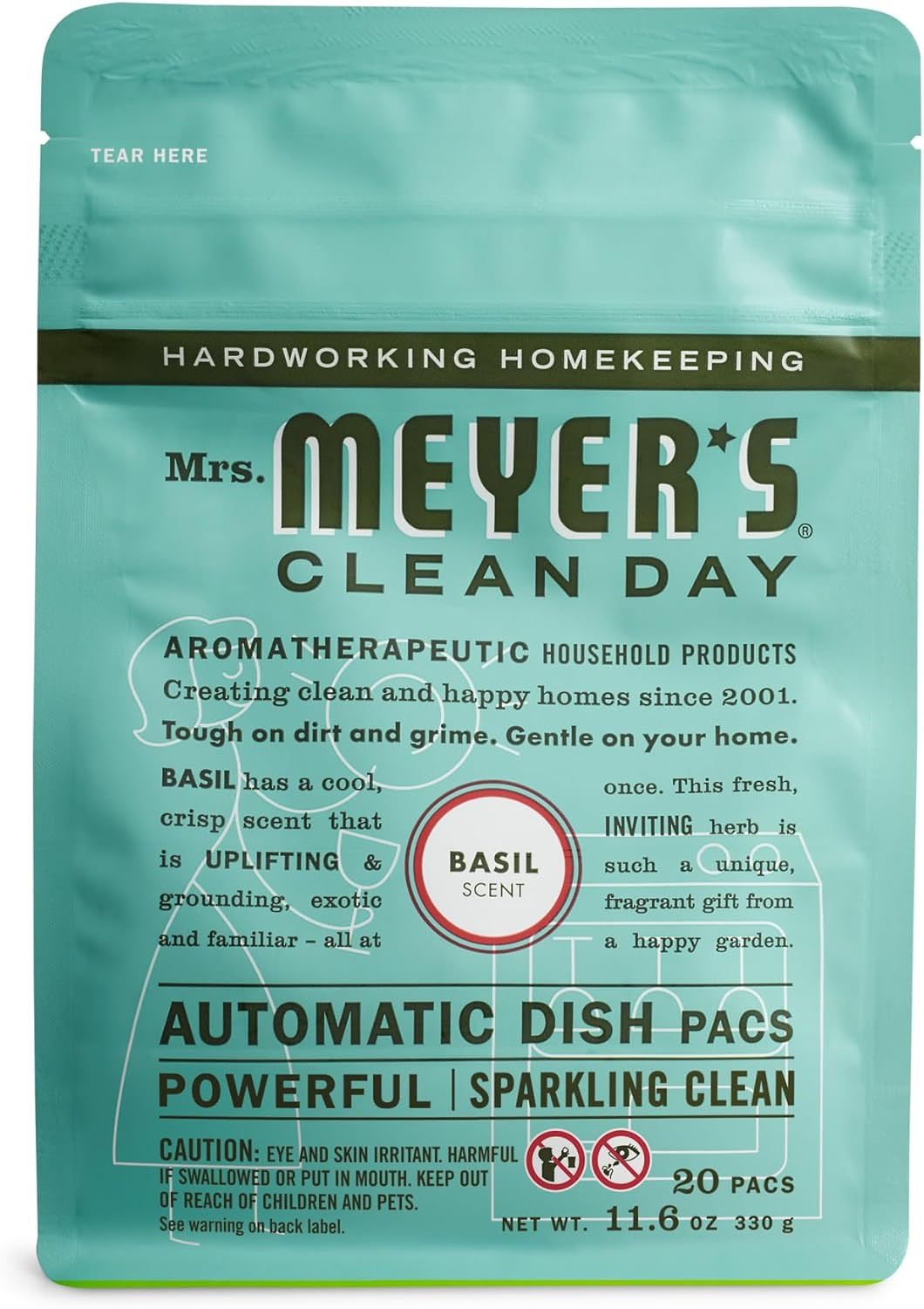 MRS. MEYER’S CLEAN DAY Automatic Dishwasher Pods, Lemon Verbena, 20 Count