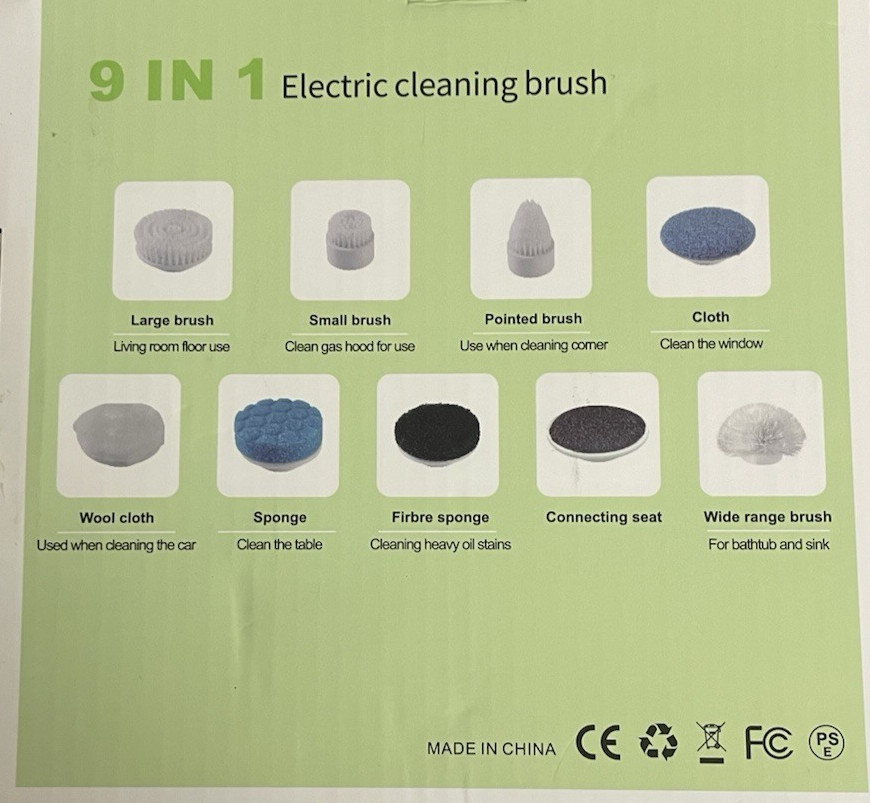 9 in 1 Electric Spin Scrubber Cordless Bathtub Power Scrubber Cleaning Brush 25W