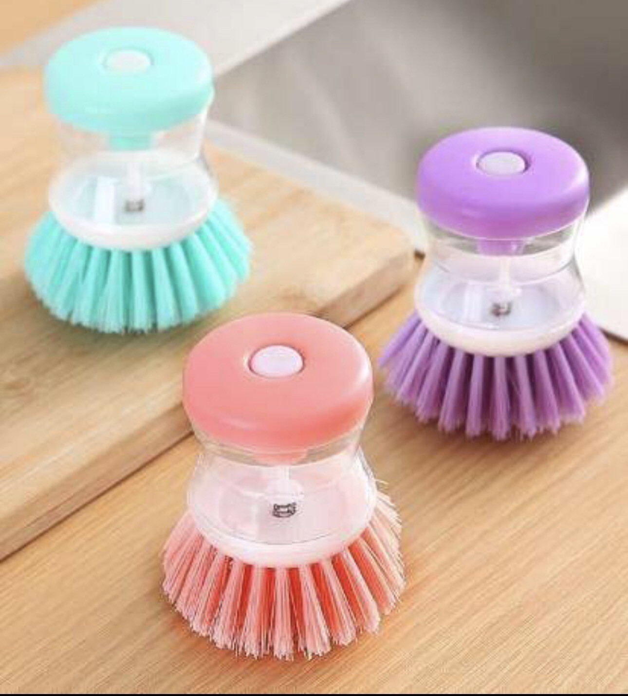 3Pcs Soap Liquid Dispensing Pot Brushes Kitchen Dish Pan Sink Clean Washing Tool