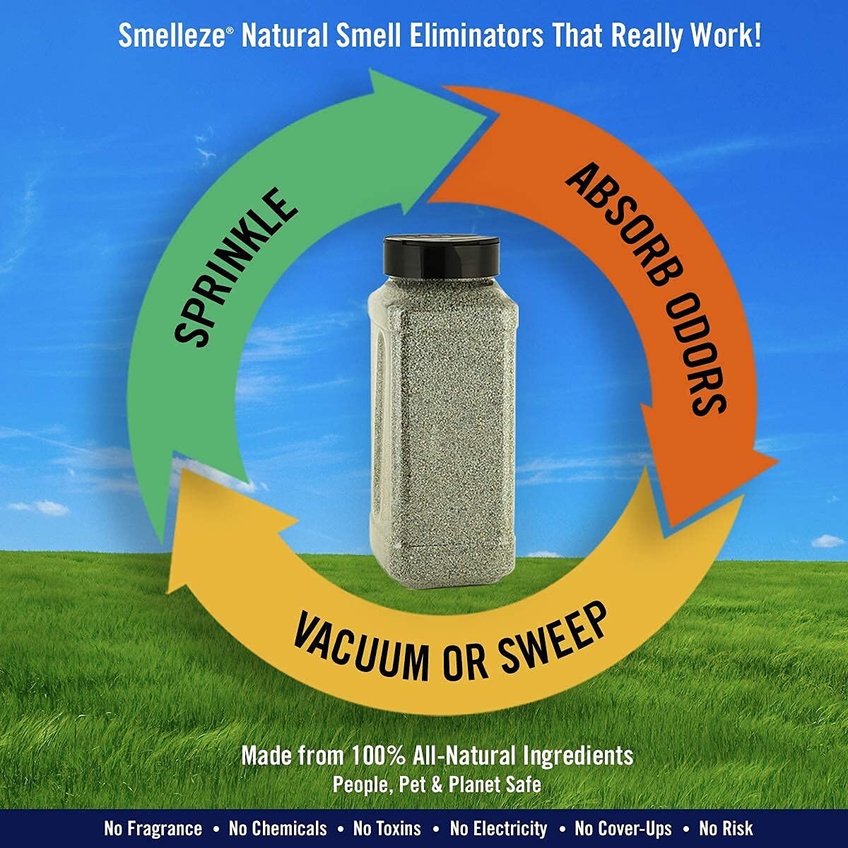 SMELLEZE Natural Urine Smell Deodorizer Granules: 25 lb. Bag Sprinkle 2-6 Tables