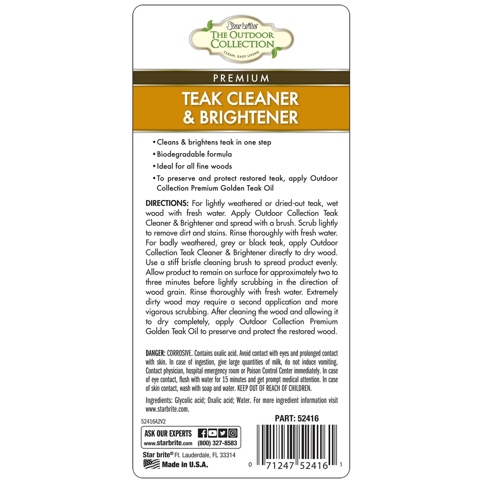 Teak Cleaner & Brightener Outdoor Wood Furniture Restoration Liquid 16 OZ Bottle