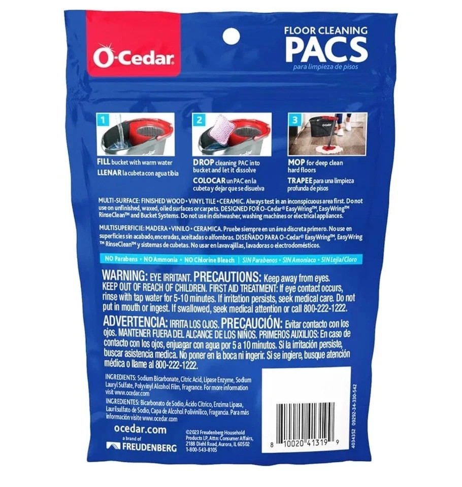 O-Cedar PACS Hard Floor Cleaner, Lavender Scent 10 Count | Natural Ingredients