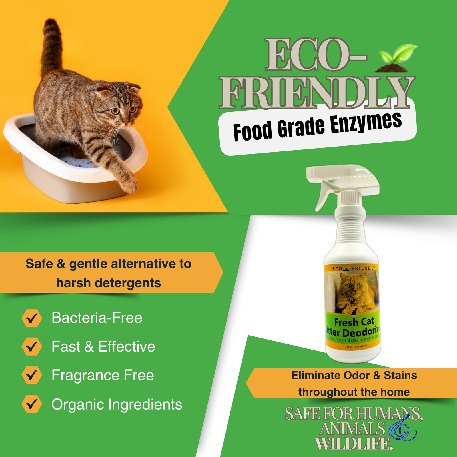 Natural Cat Litter Box Deodorizer Spray | Eliminates Ammonia Odor | Fresh Cat De