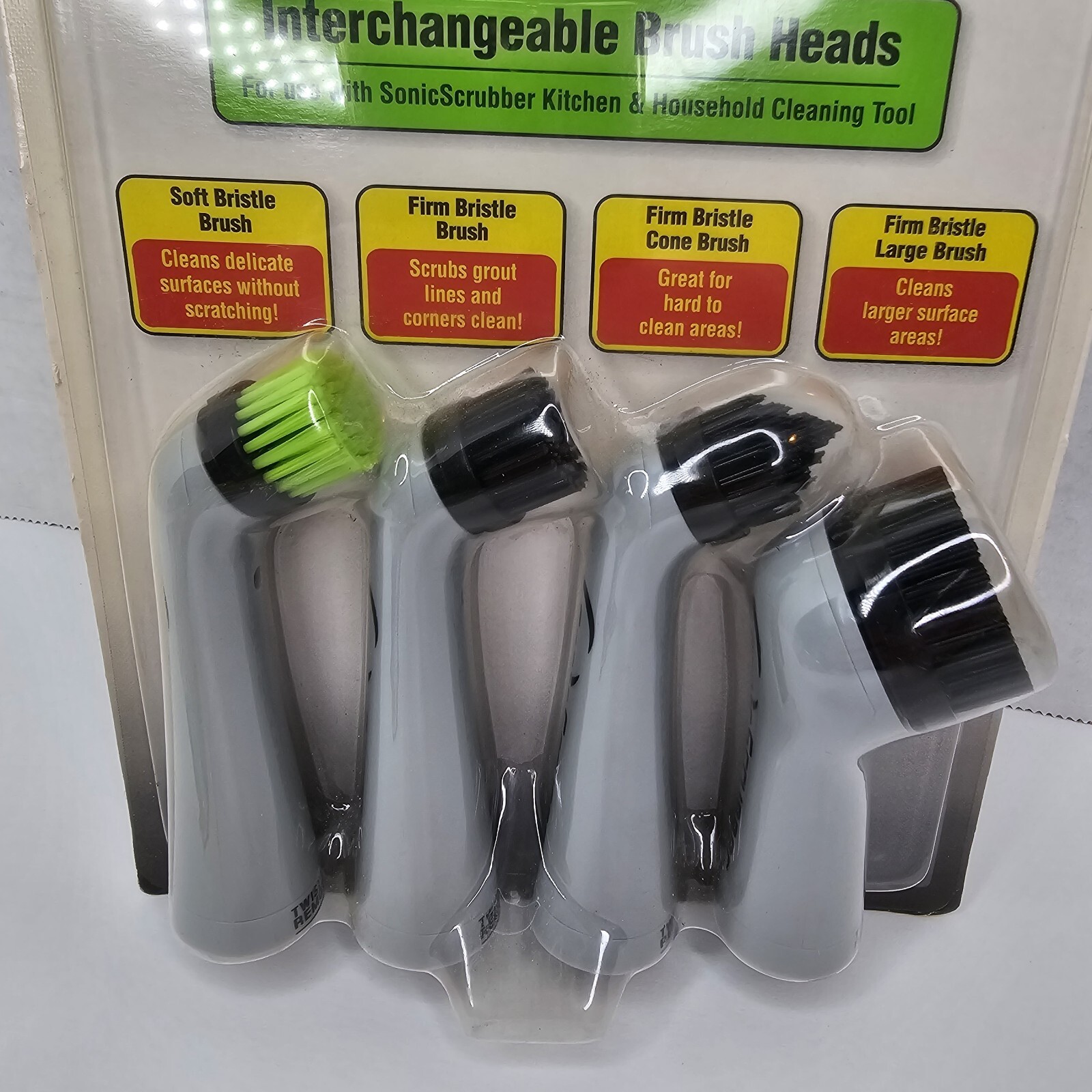 Sonic Scrubber Power Cleaner Interchangeable Brush Heads 4 Count