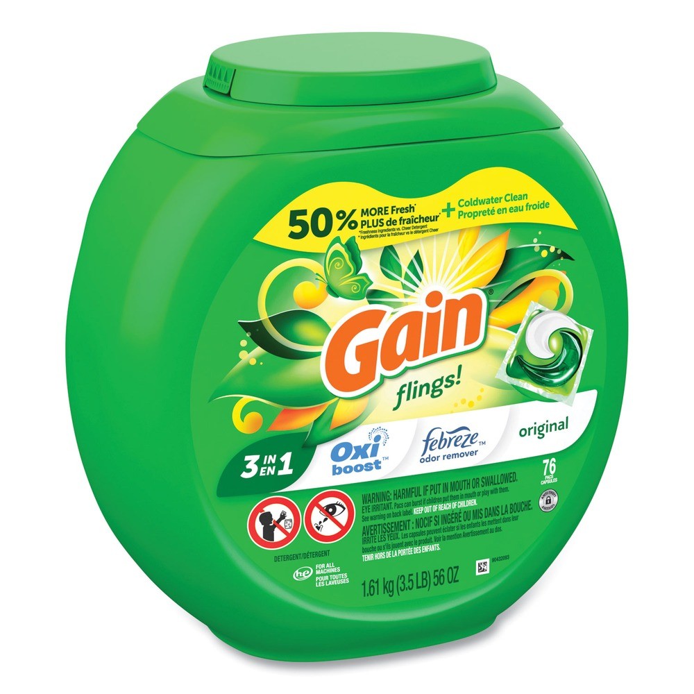Gain 09207CT Flings Detergent Pods – Original (4/CT) New
