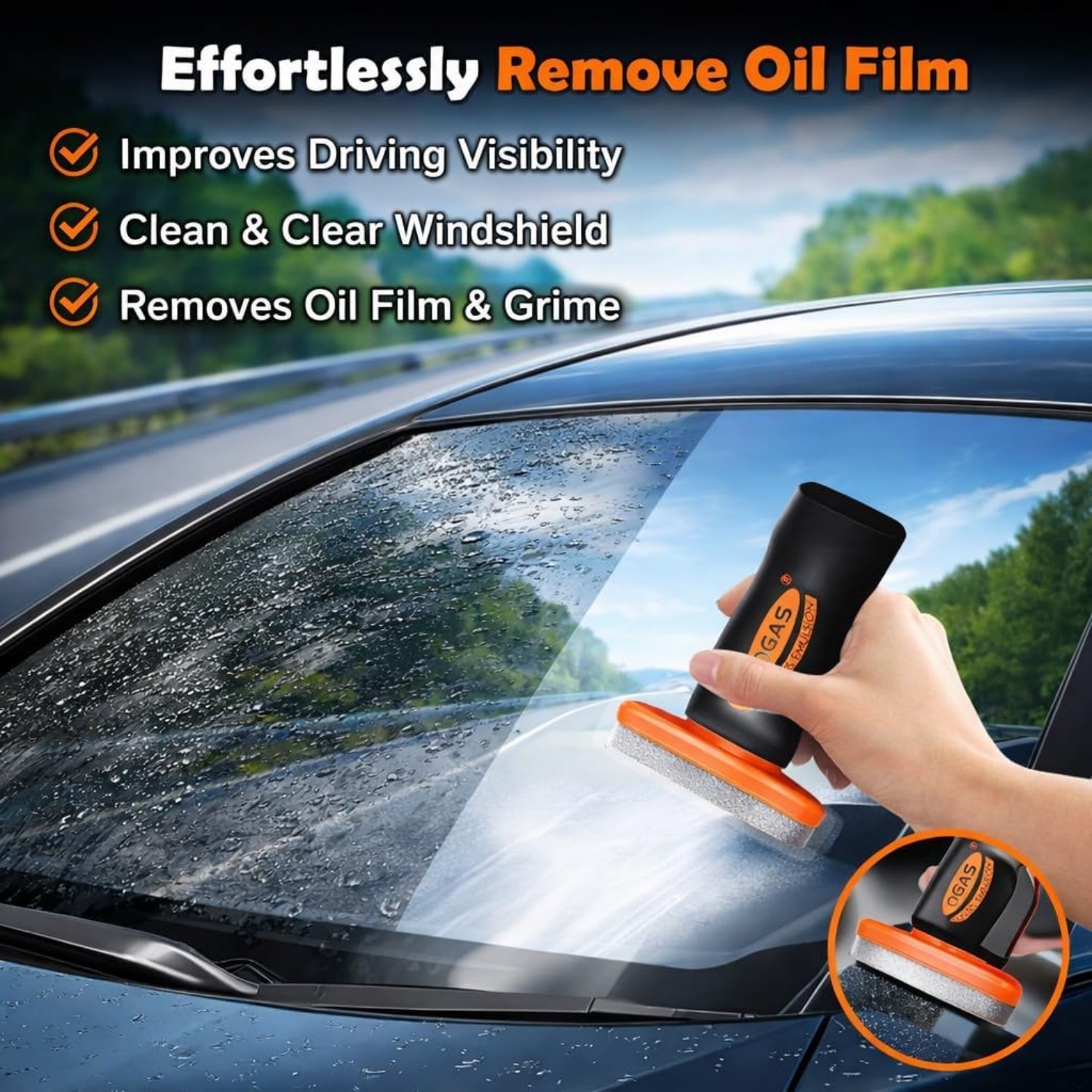 Car Glass Cleaner Windshield Oil Film Remover Roll-On Car Glass Cleaning Brush