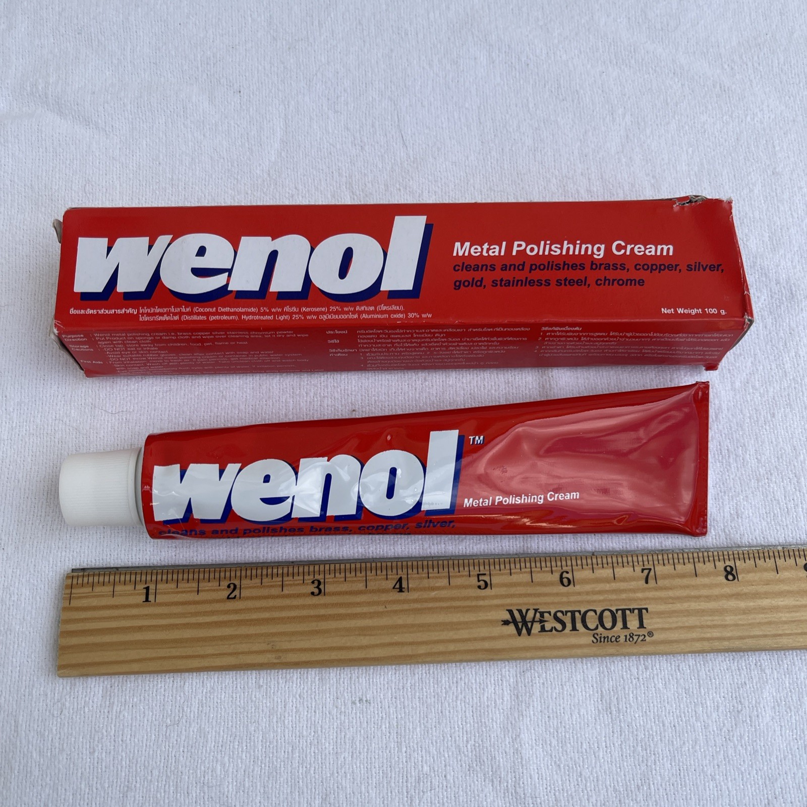 Lot of 2 Wenol Red Metal Polish 100g Tubes Brass Copper Chrome Stainless Steel