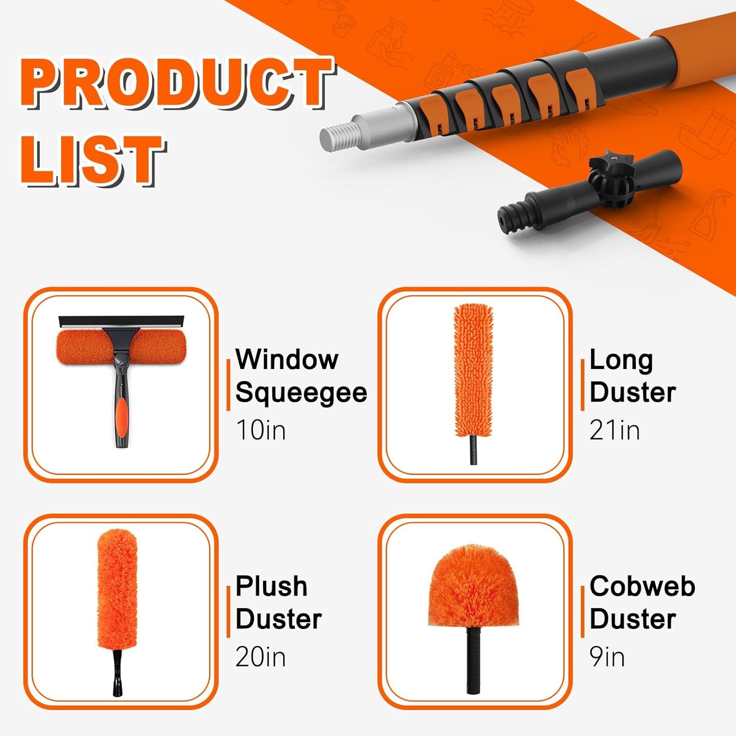 30FT Extension Pole Duster Kit Window Cleaning Tool High Ceiling Dusting