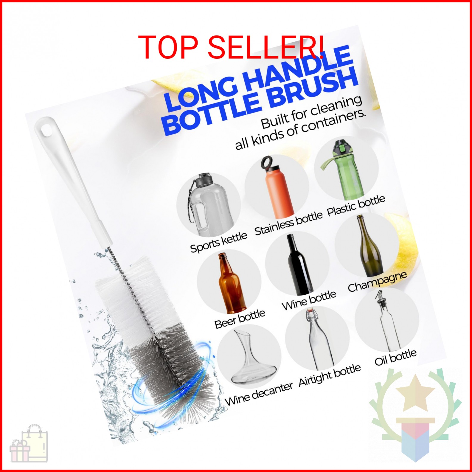 Holikme 10 Pack Bottle Brush Cleaner Set, 15″ Long Handle Bottle Cleaner Brush,