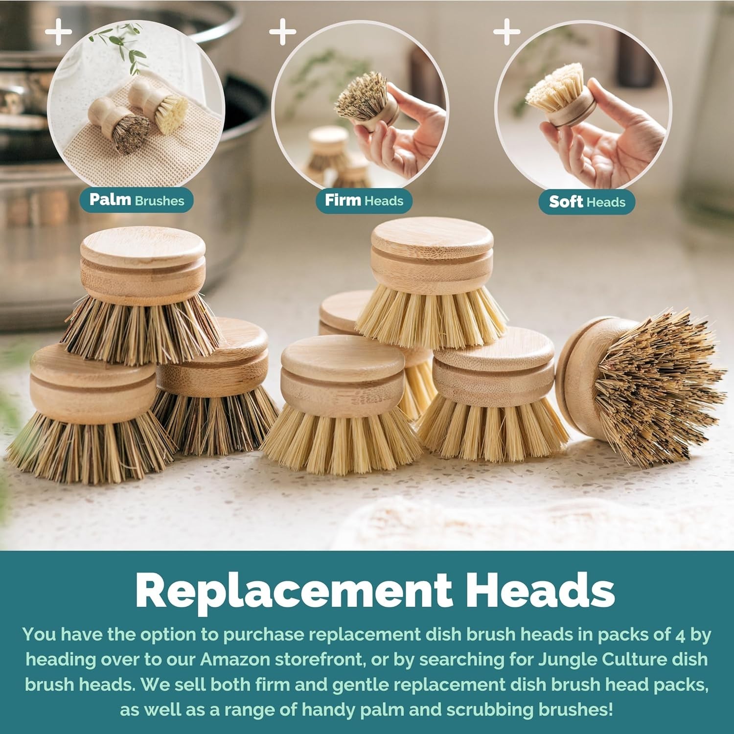 Natural Bamboo and Coconut Dish Brush Set – 6 Versatile Kitchen Cleaning Tools