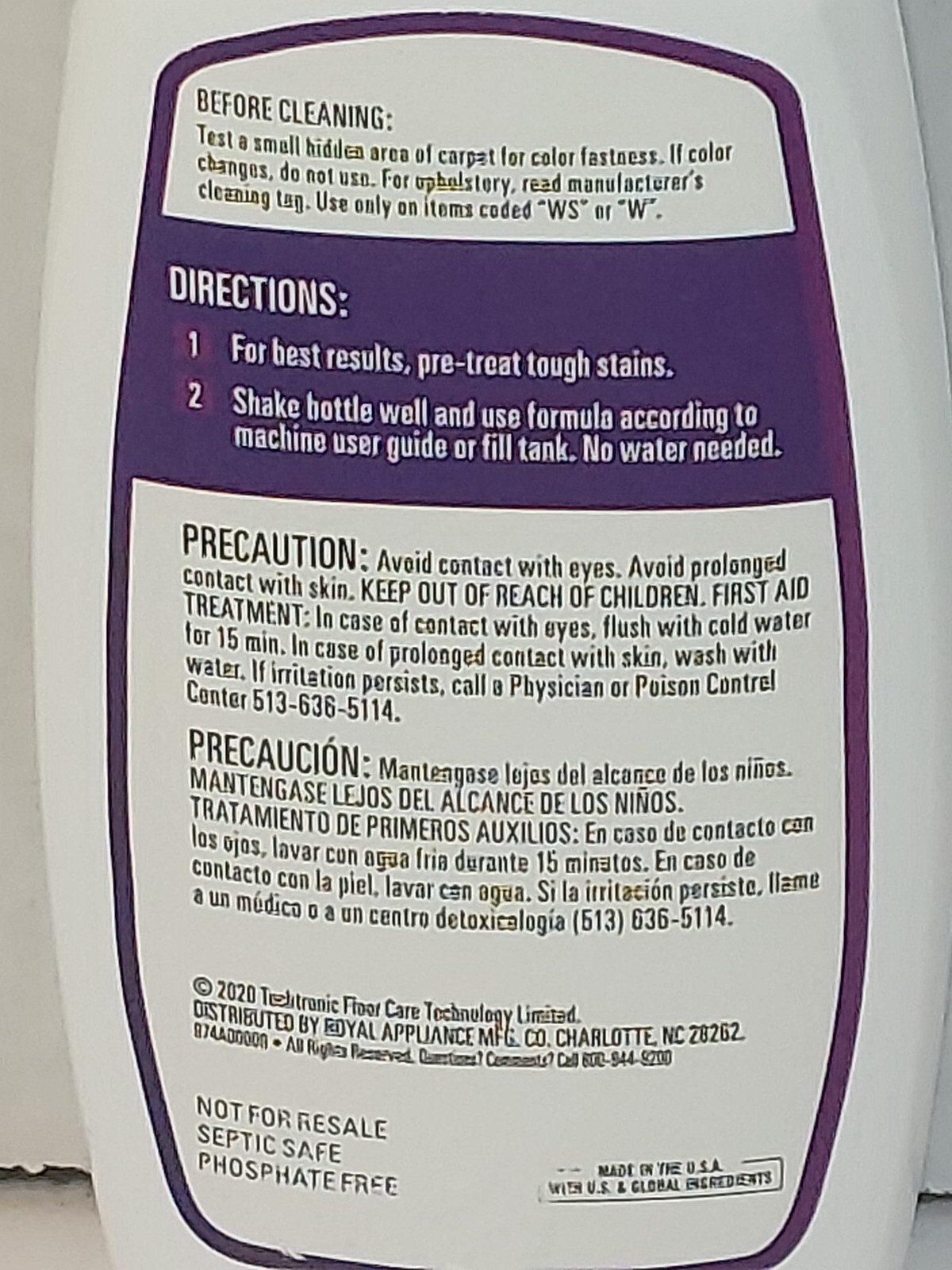 Hoover Paws & Claws Spot Clean Carpet Cleaning Formula Premix 6oz Cotton Breeze