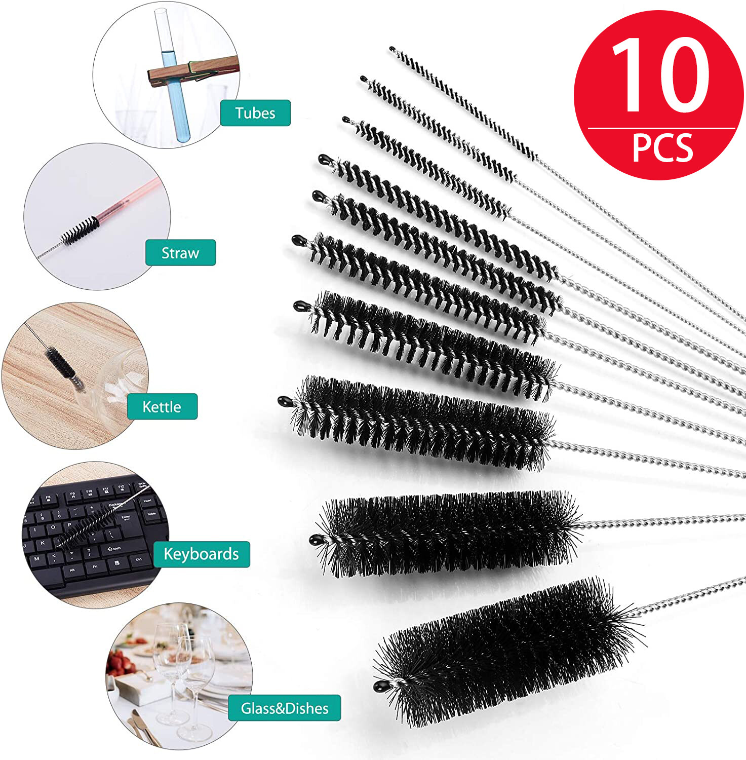 10 Pcs 8″ Nylon Tube Bottle Cleaning Brush Narrow Neck Straw Cleaner with Hook