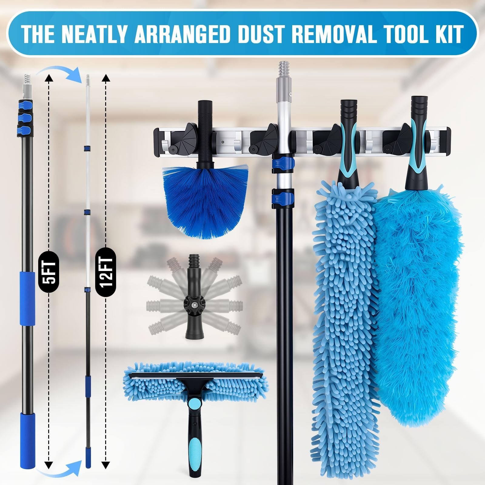 20Ft High Reach Ceiling Fan Duster Kit, Reusable Cobweb Cleaner & Extension Pole