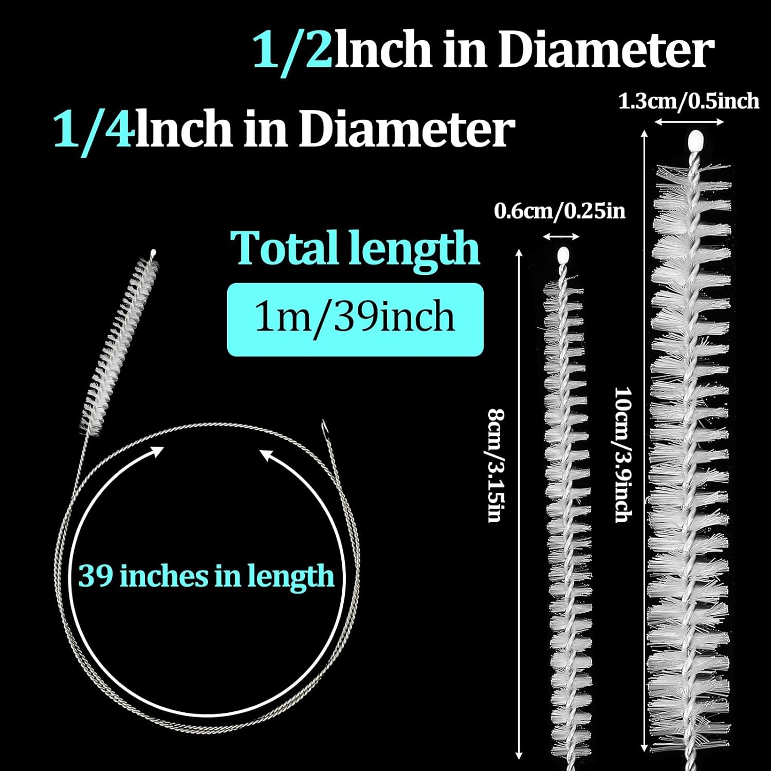 4 Pack 39.4″ Extra Long Straw & Tube Cleaning Brushes for Pipes, Hoses & Labs