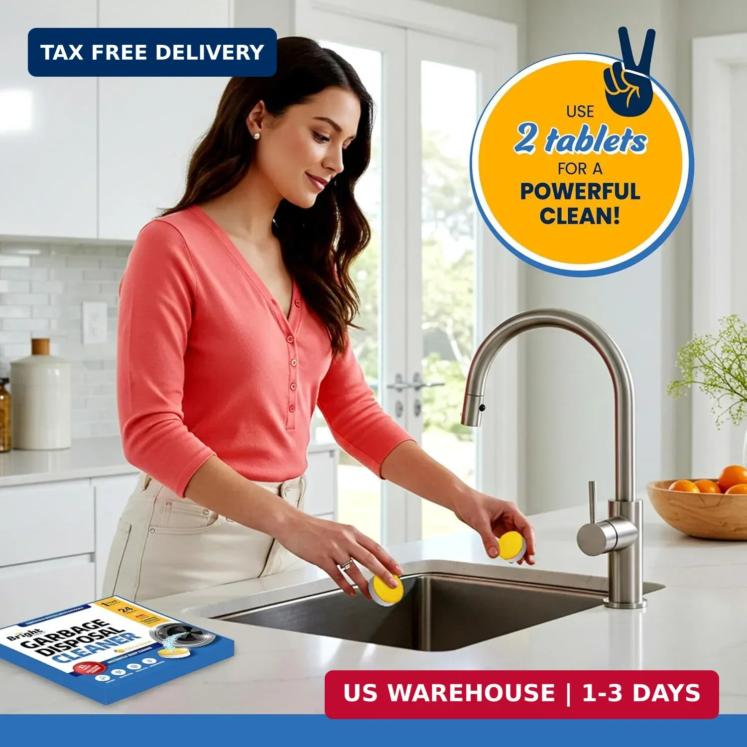 Garbage Disposal Cleaner and Deodorizer Tablets – 24 Pack, XL Citrus Foaming Tab