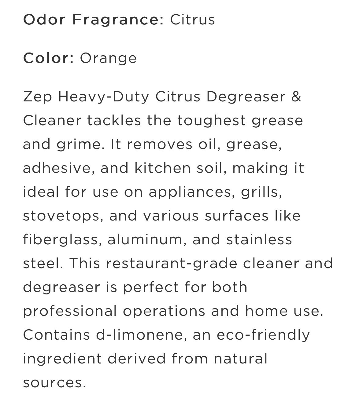 ZEP Heavy-Duty Citrus Degreaser & Cleaner – Kitchen/Grease/Oil/Adhesives – 1 Gal