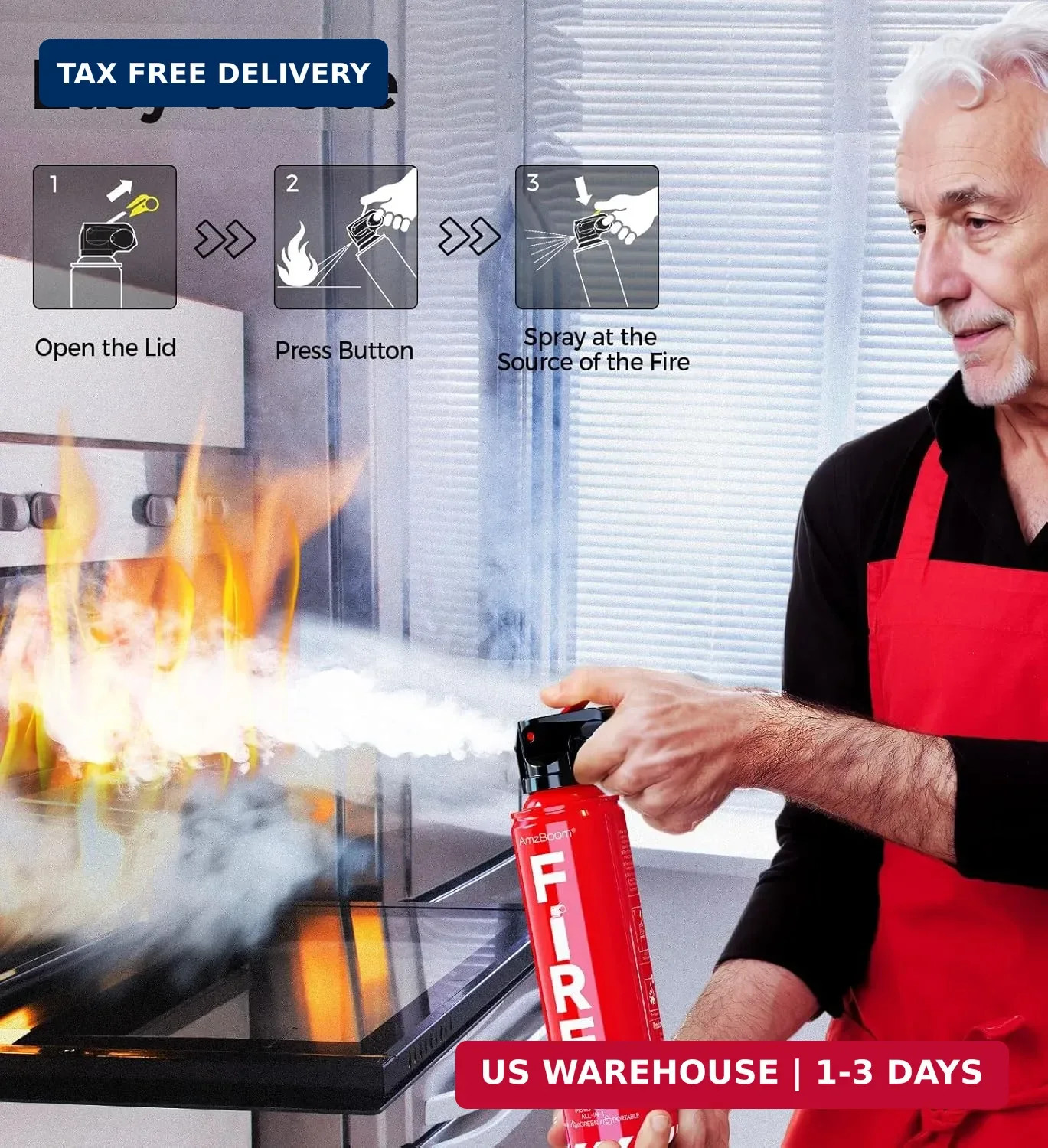 AmzBoom Fire Extinguishers Water-based for Home Kitchen, Car, & Boat 3 Pack-Port