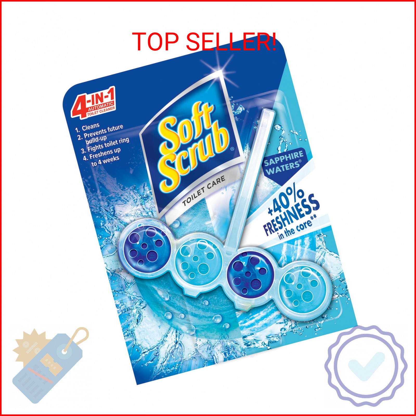 Soft Scrub 4-in-1 Rim Hanger Toilet Bowl Cleaner, Sapphire Waters, 6 Count