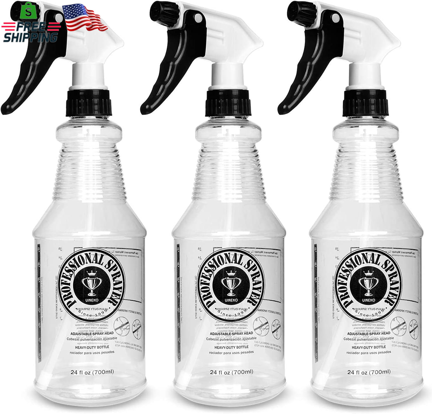 Plastic Spray Bottle (24Oz 3 Pack) for Cleaning Solutions, Car Detailing Care, P