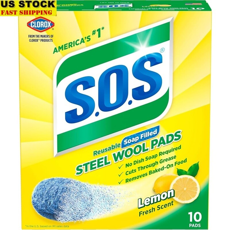 Steel Wool Soap Pads 10 Count Lemon Fresh Powerful Reusable Scrub Wipes New