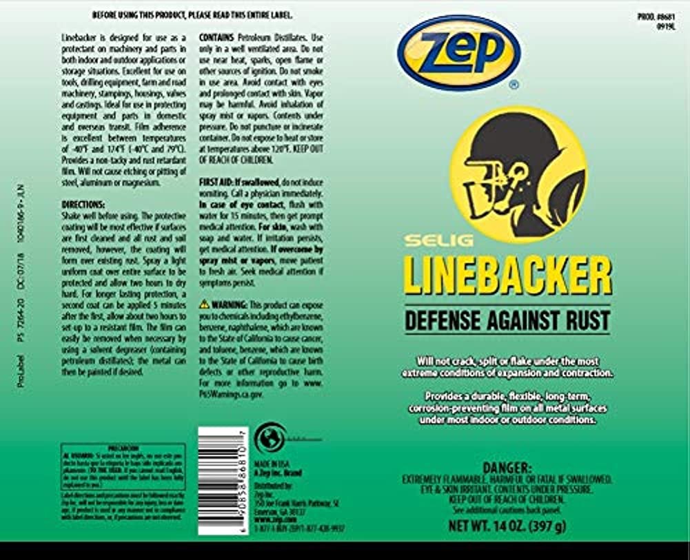 Zep Linebacker Rust and Corrosion Preventative Spray 14 oz 868101 (Case of 12)