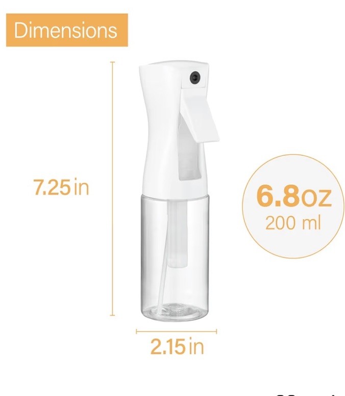 Super + Continuous Fine Mist Spray Bottle Reusable and Refillable 6.8 Oz
