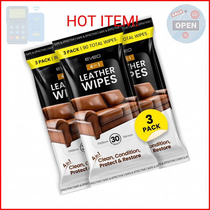 EVEO Leather Cleaner Wipes 4-in-1 Leather Cleaner and Conditioner for Furniture