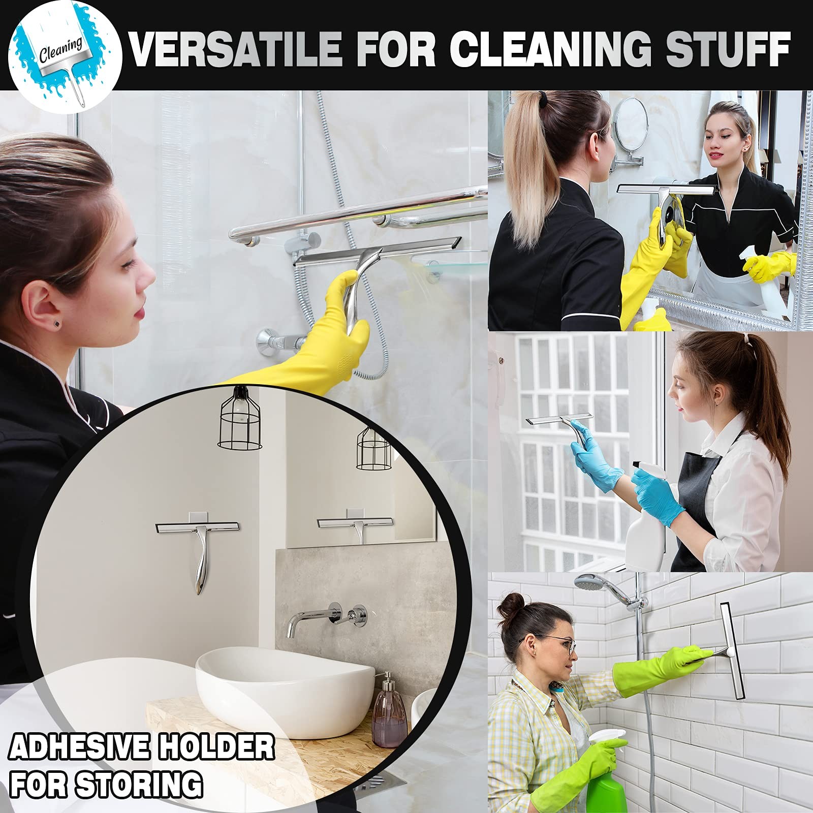 12 Inch Stainless Steel Shower Squeegee Bathroom Glass Doors Mirrors Tiles Car