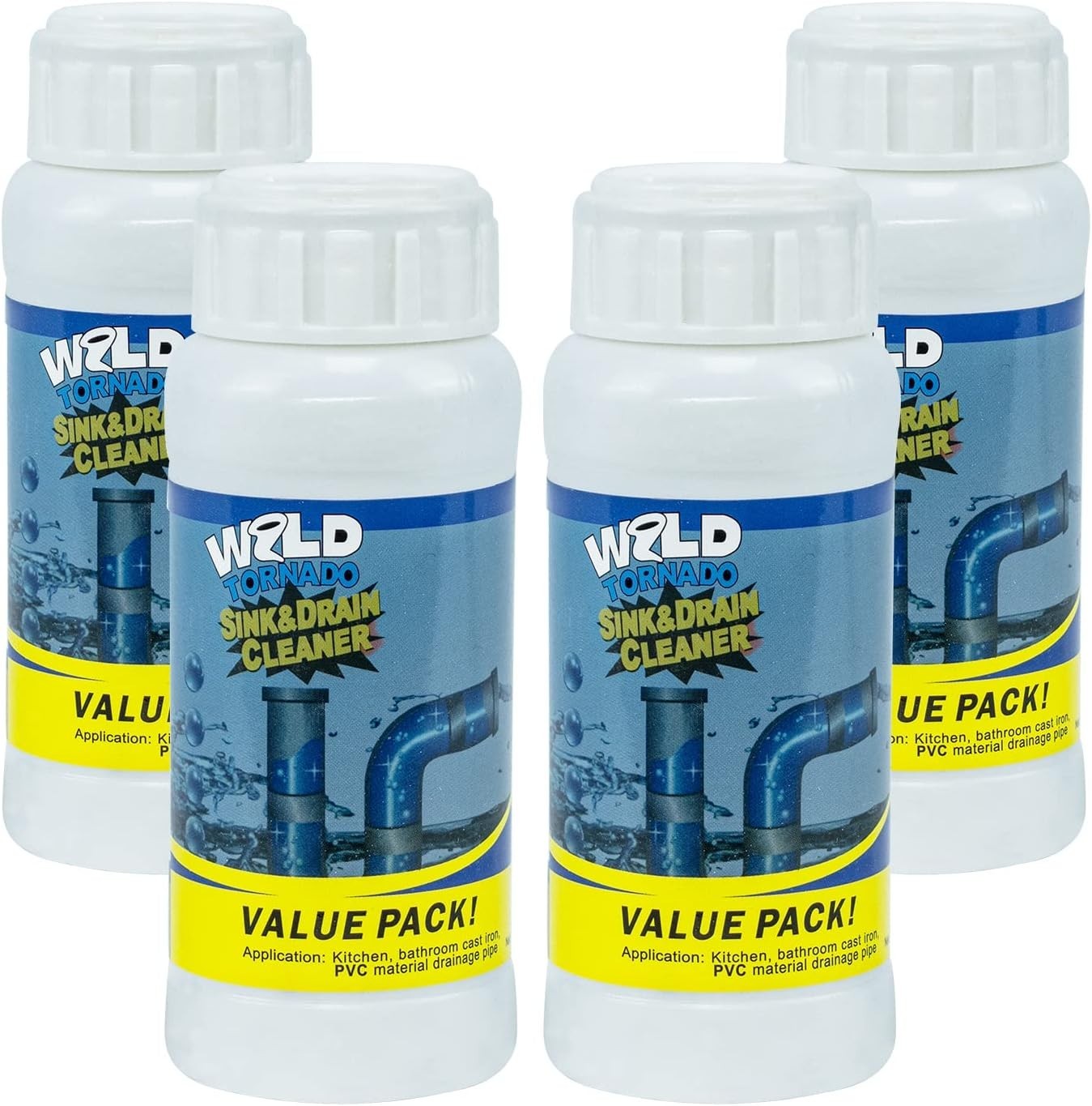 Wild Tornado Fast Foaming Pipe Cleaner – Effective 4 Pack for Clogs & Blockages