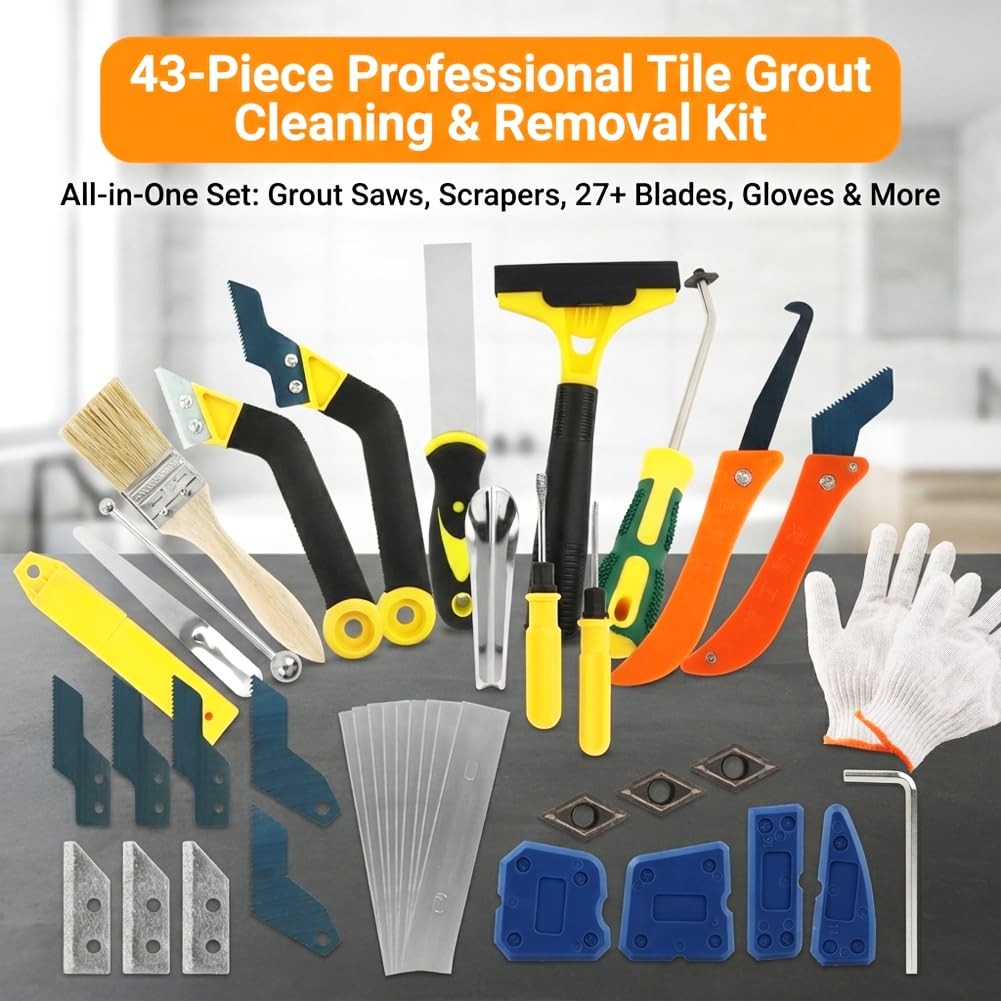 43 PCS Grout Removal Tool Kit, Tile & Sealant Set with Grout Saw, Scrapers, B…