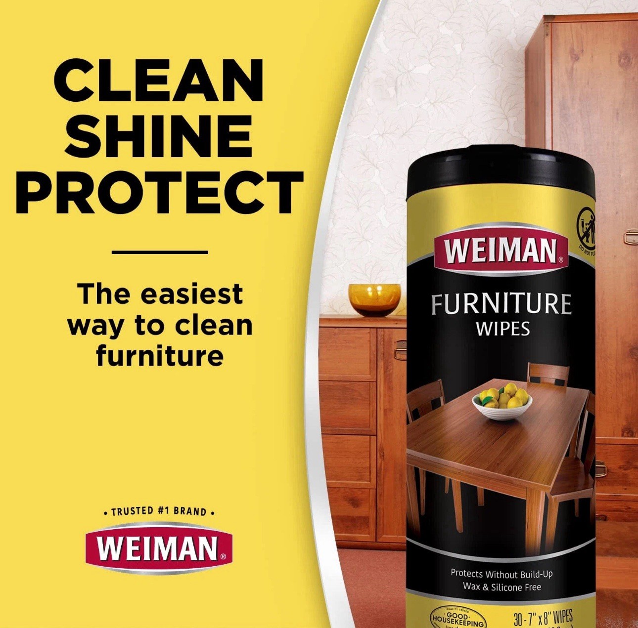 2 Pack Weiman Wood Cleaner and Polish Wipes 30 Ct Protects + Cleans Furniture