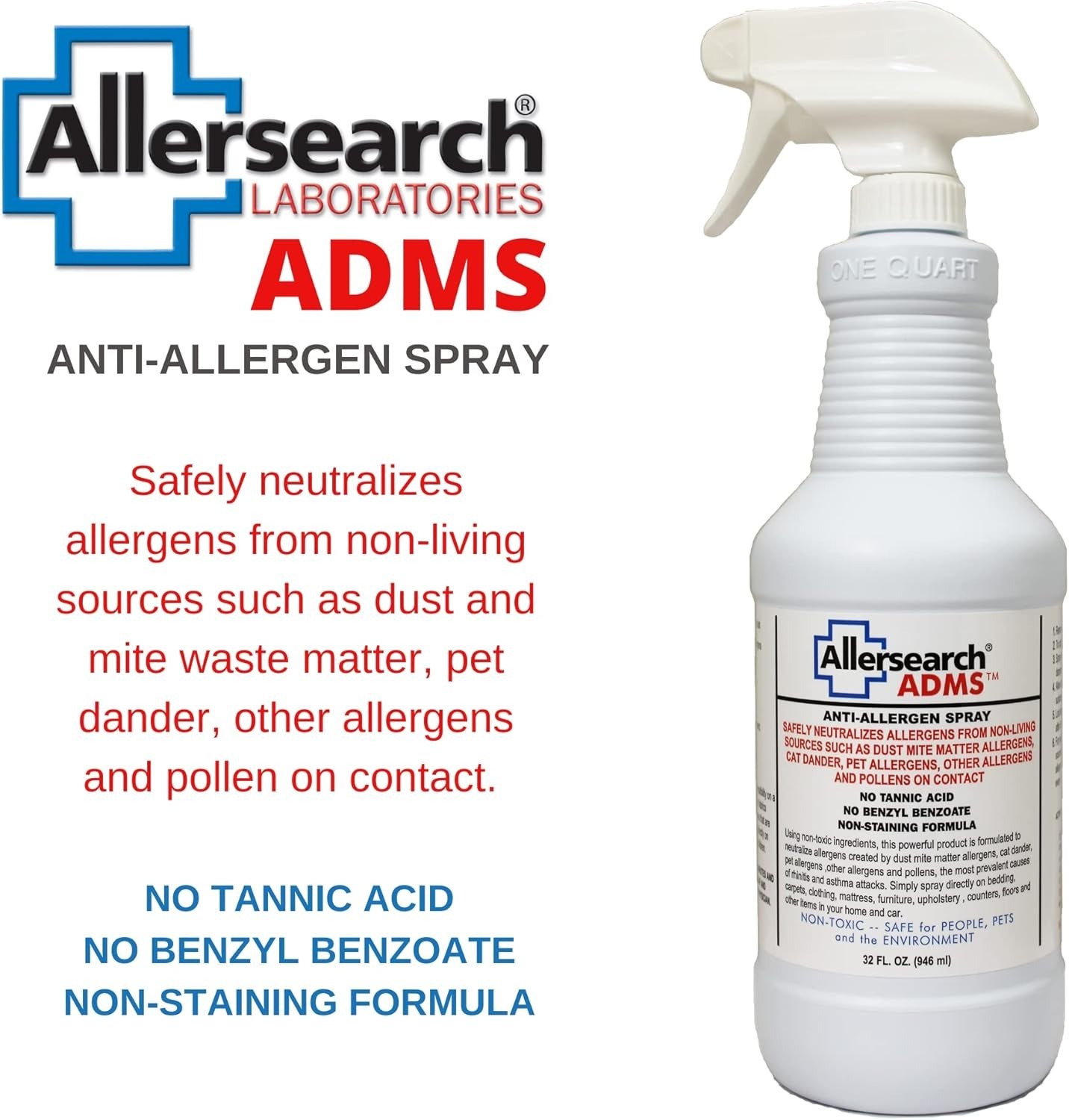 ADMS Anti-Allergen Spray 32 – Neutralizes Dust, Dander, and Pollen (600 sq ft)