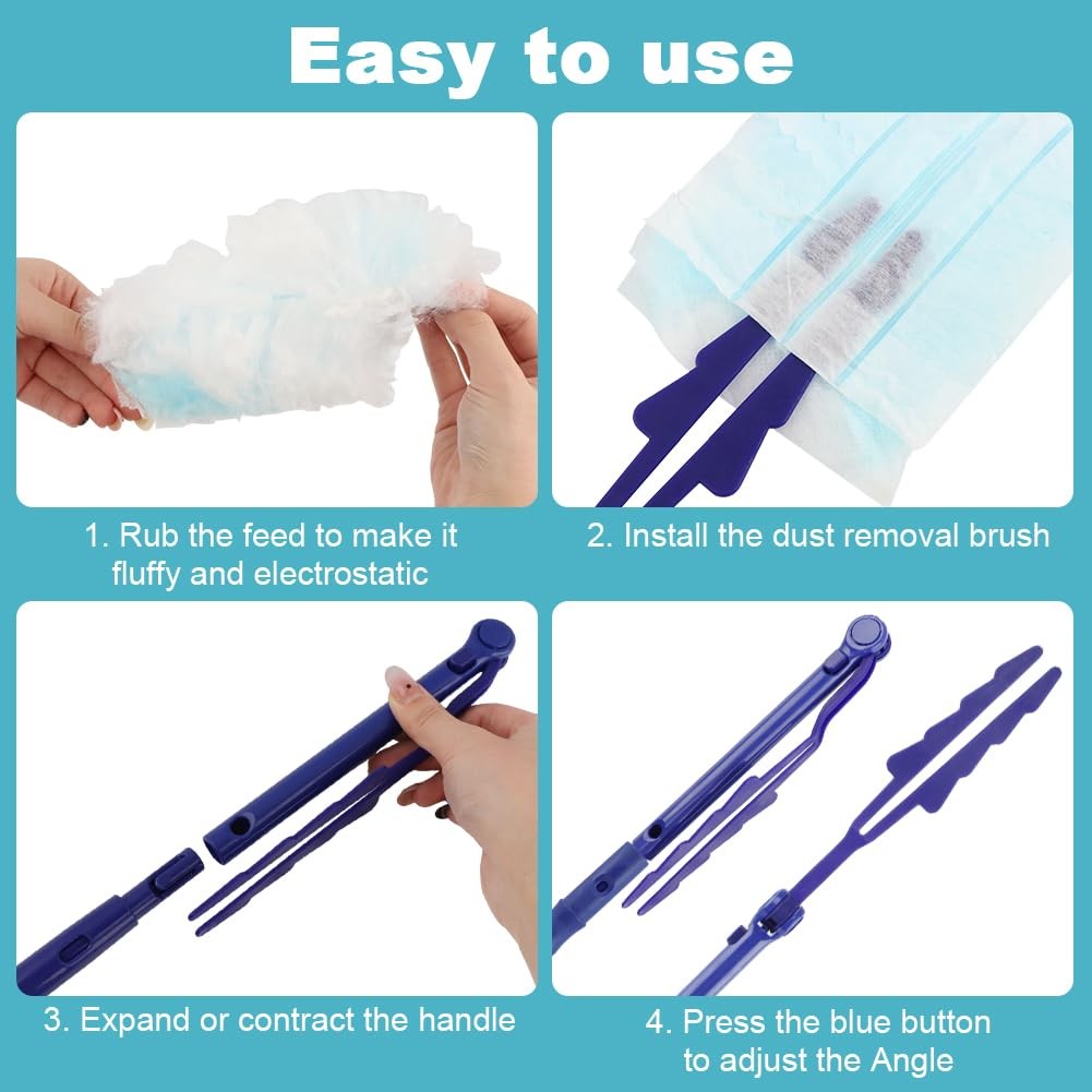 30 Count Heavy Duty Duster Refills with 2 Pcs Handles and Crevice Brushes Sta…