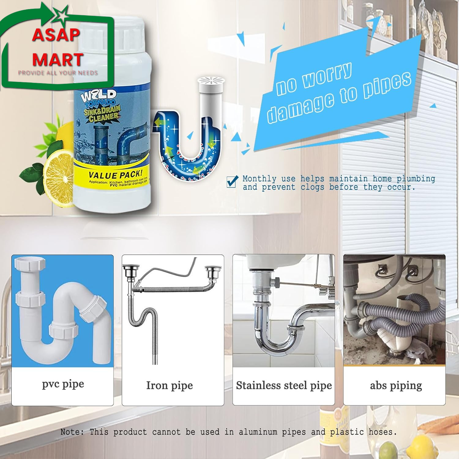 Wild Tornado Pipe Dredge, Powerful Sink and Drain Cleaner Powder, Fast Foaming D