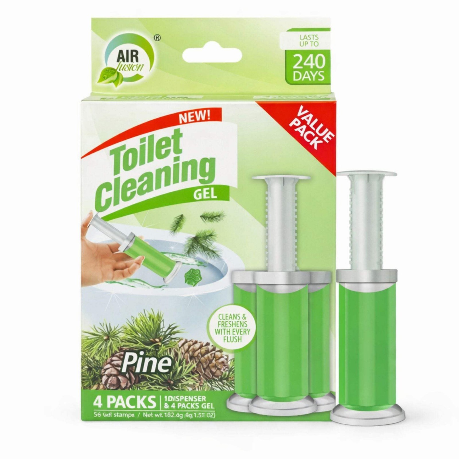 Air Fusion Pine Scent Toilet Cleaning Gel 56 Stamps 6.43oz 4 Pack