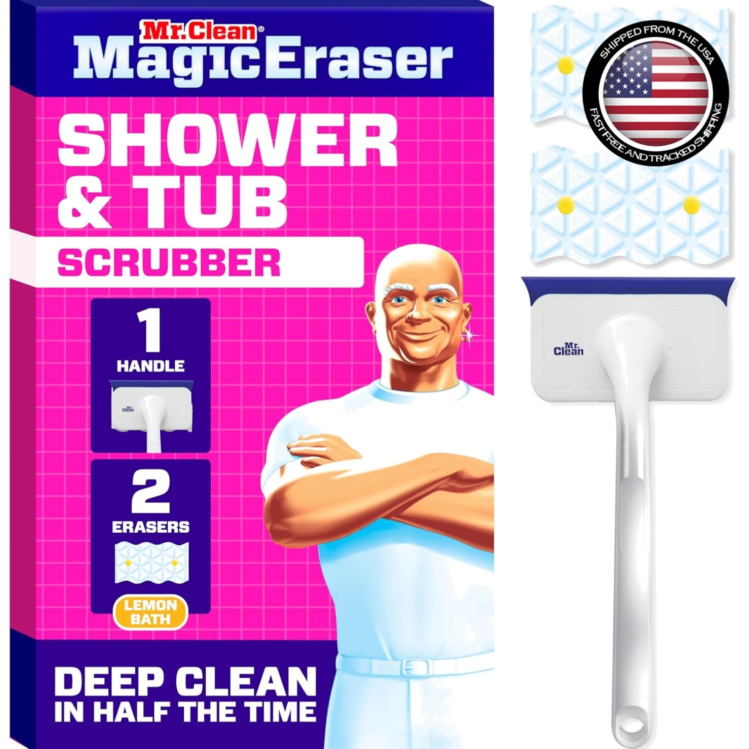 Effortless Cleaning with Magic Eraser Shower & Tub Kit – 2 Lemon Foam Refills