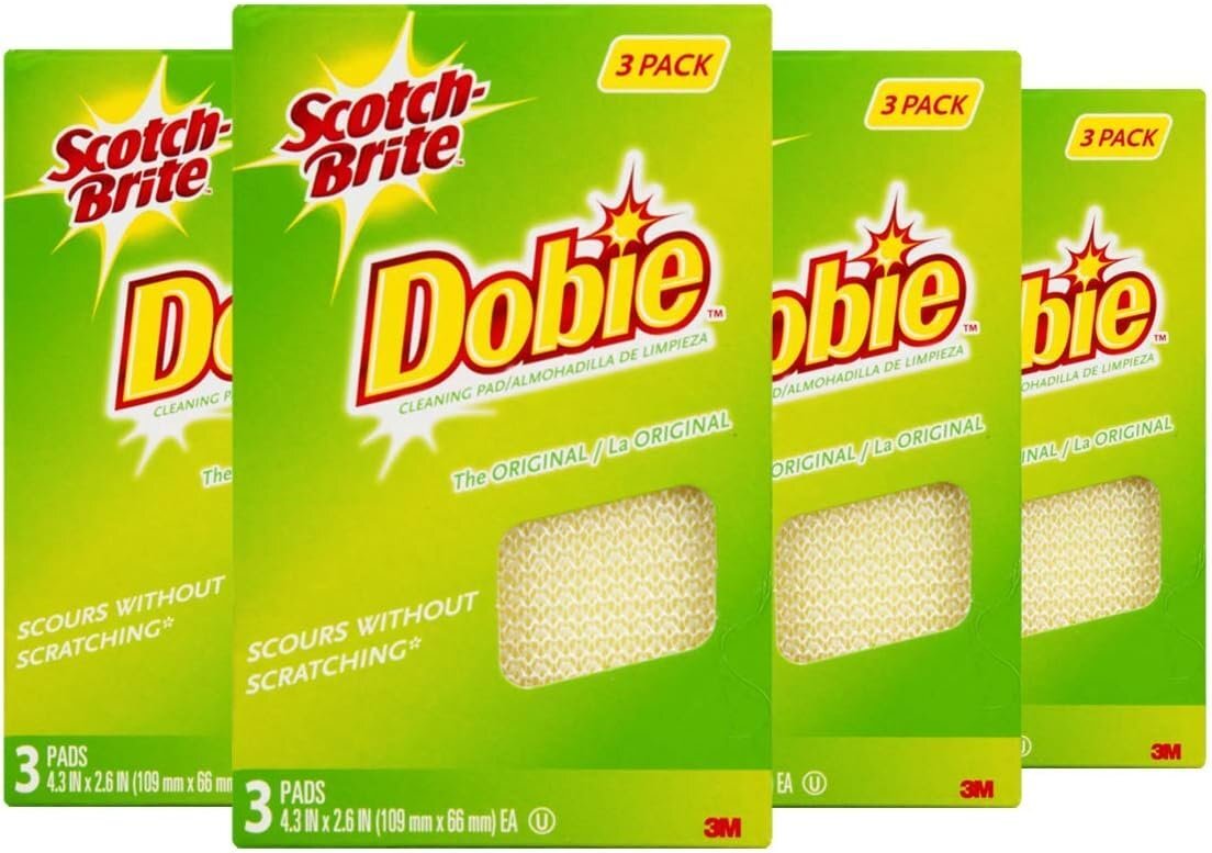 3M Scotch-Brite Dobie All Purpose Pads, 3Count (Pack of 4) Total 12 Pads