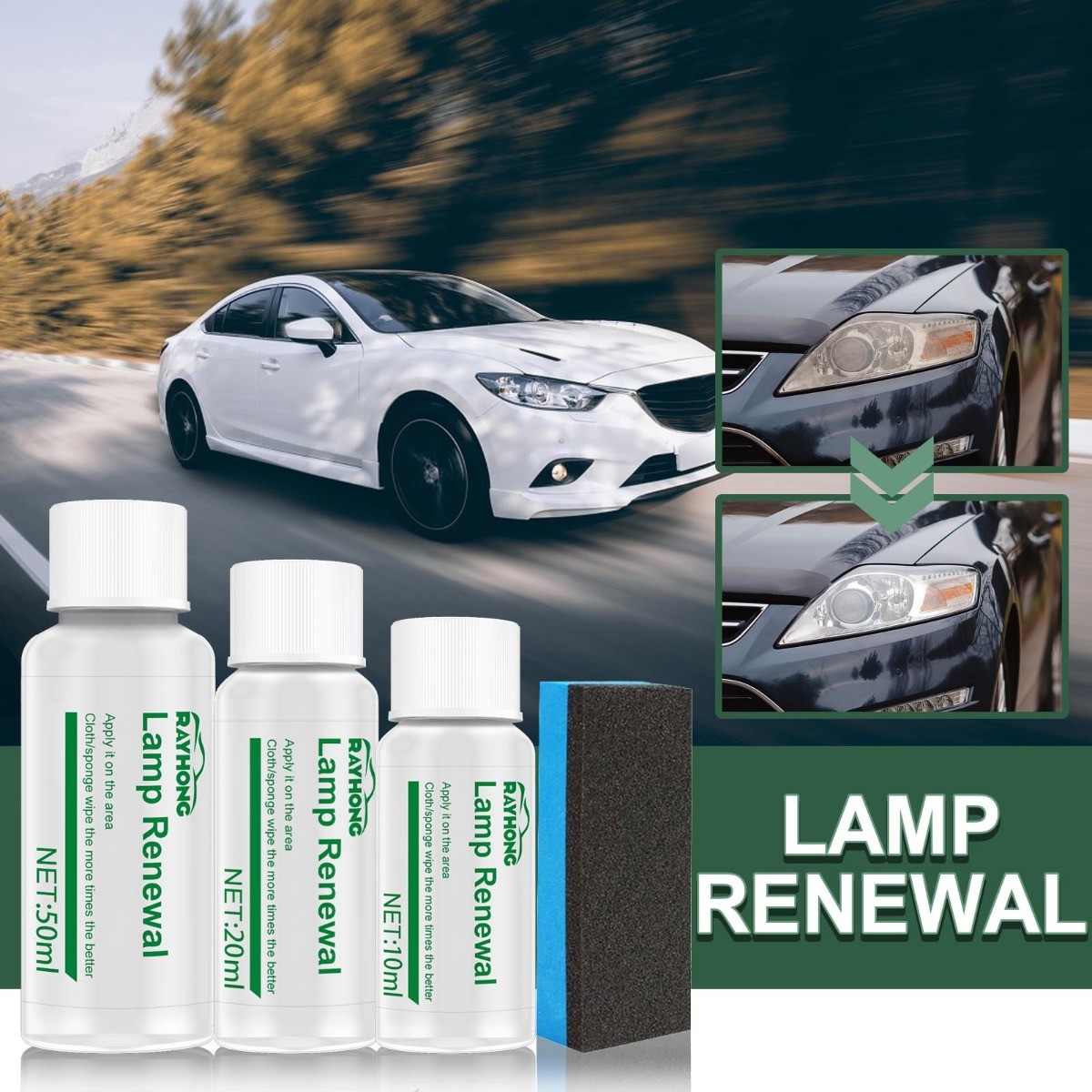 Headlight Restoration Kit for Yellowed Scratched Lens Polish Cleaner Car