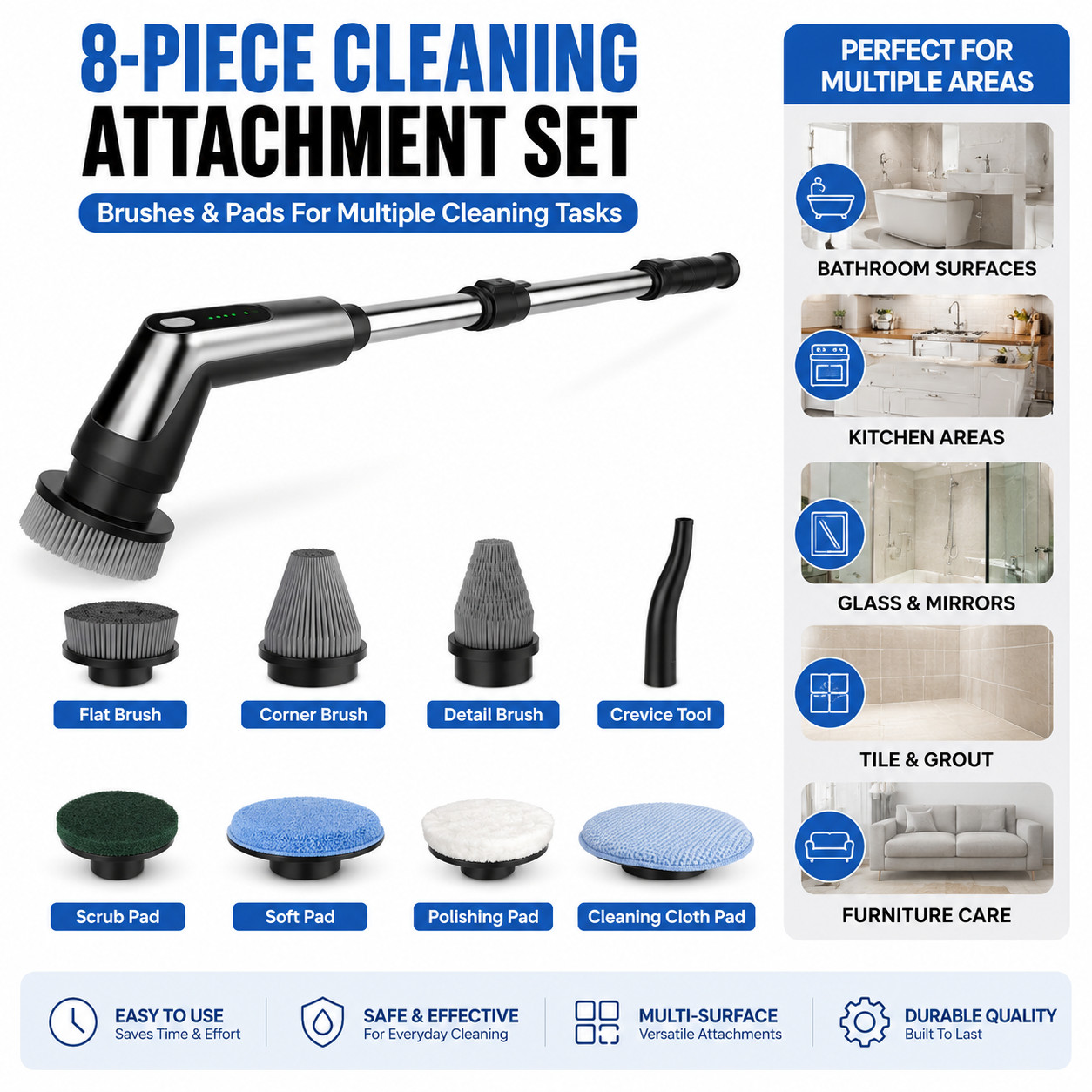 Electric Spin Scrubber Cordless Shower Cleaner 12-in-1 Long Handle
