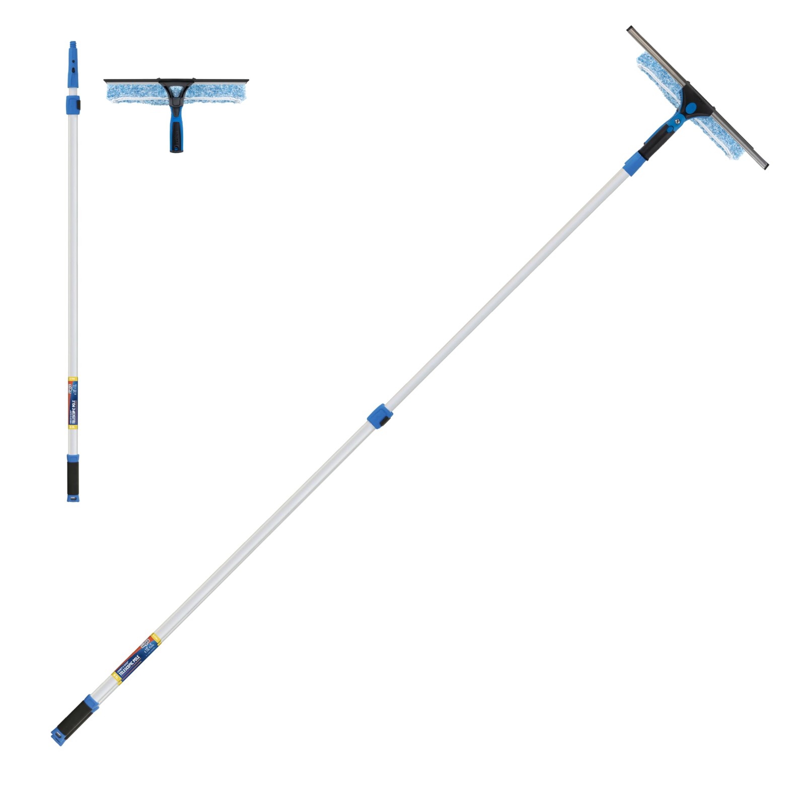 Professional 2-in-1 Squeegee and Scrubber, 14” Window Cleaning Tool and 8’ Co…