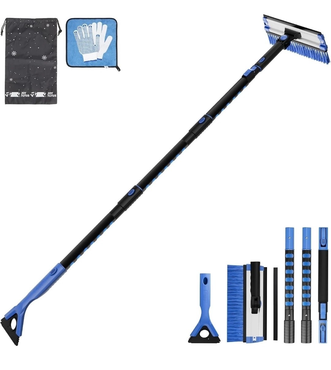 61.3″ Ice Scraper and Long Handle Snow Brush, 270° Pivoting Extendable Car Sn…