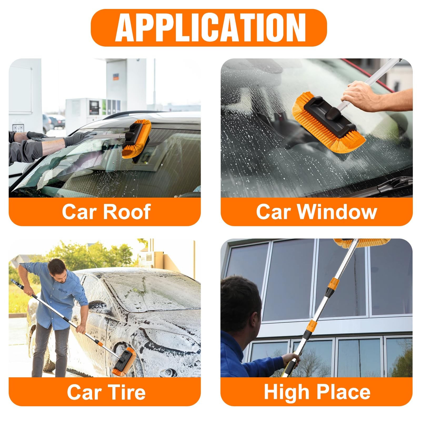 12FT Car Wash Brush with Long Handle, Soap Dispenser & Soft Bristle for Vehicles