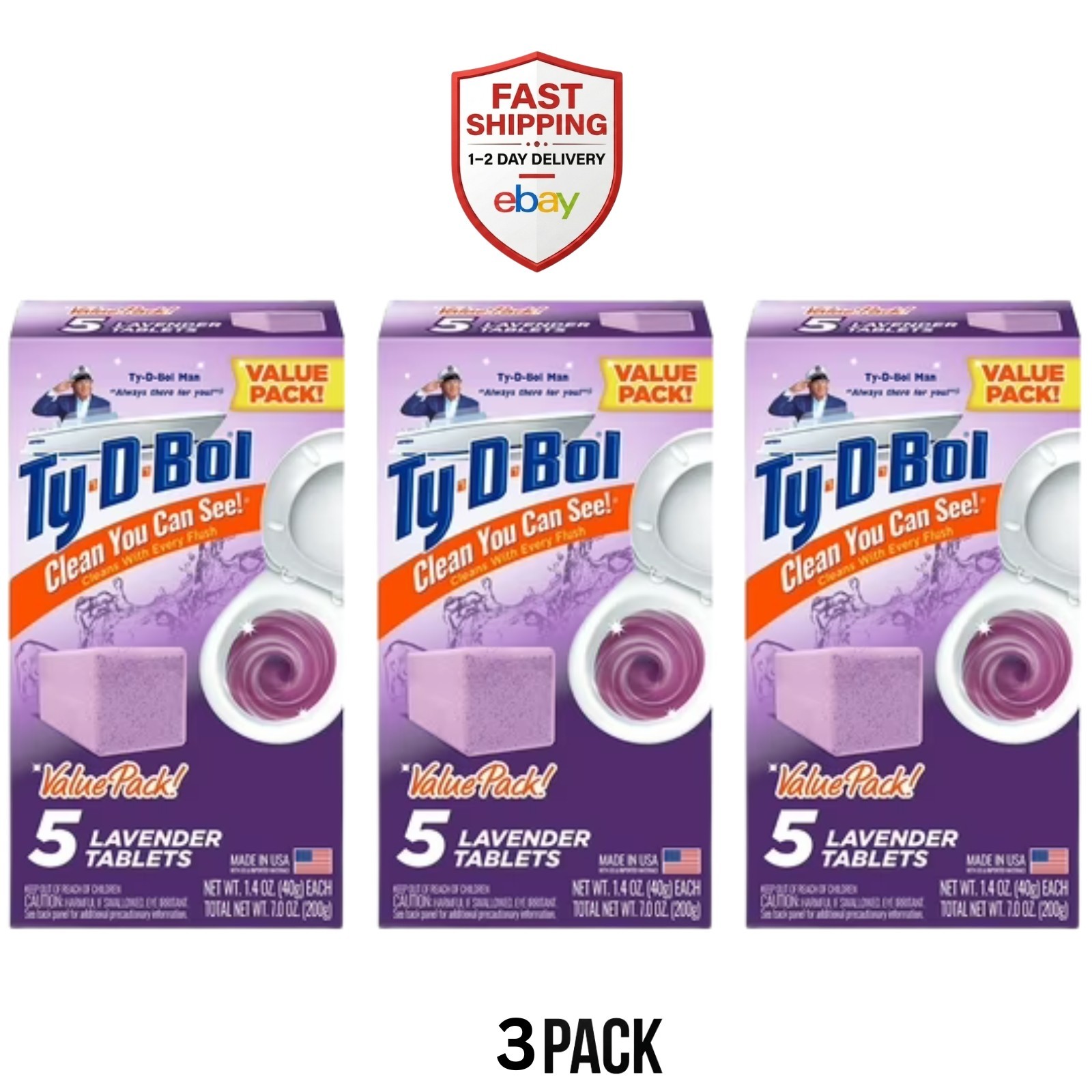 Ty-D-Bol Bleach-Free Toilet Bowl Cleaner Tablets Unscented 3-Pack 15 Tabs