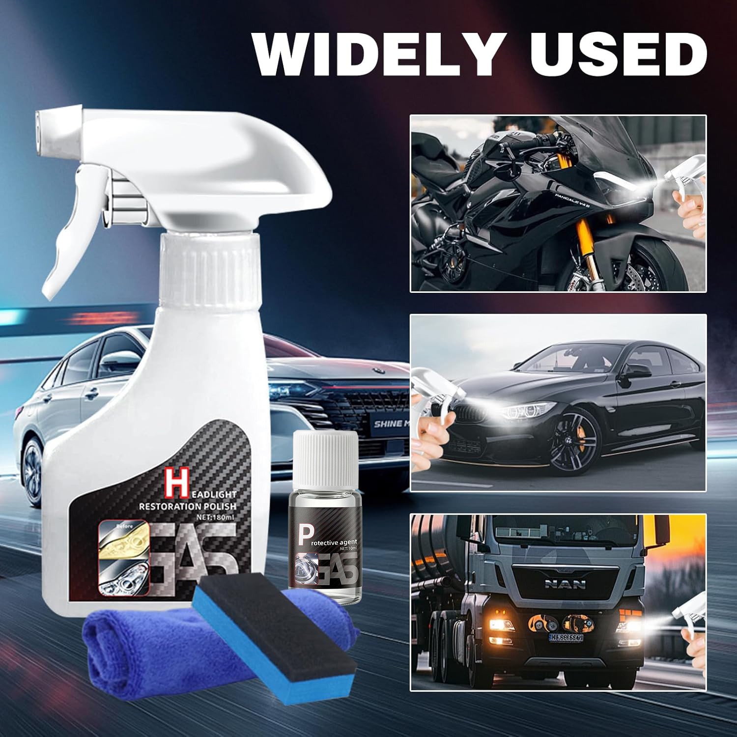 Automotive Headlamp Restoration Fluid Kit 180ml Headlight Polishing Cleaner Kit