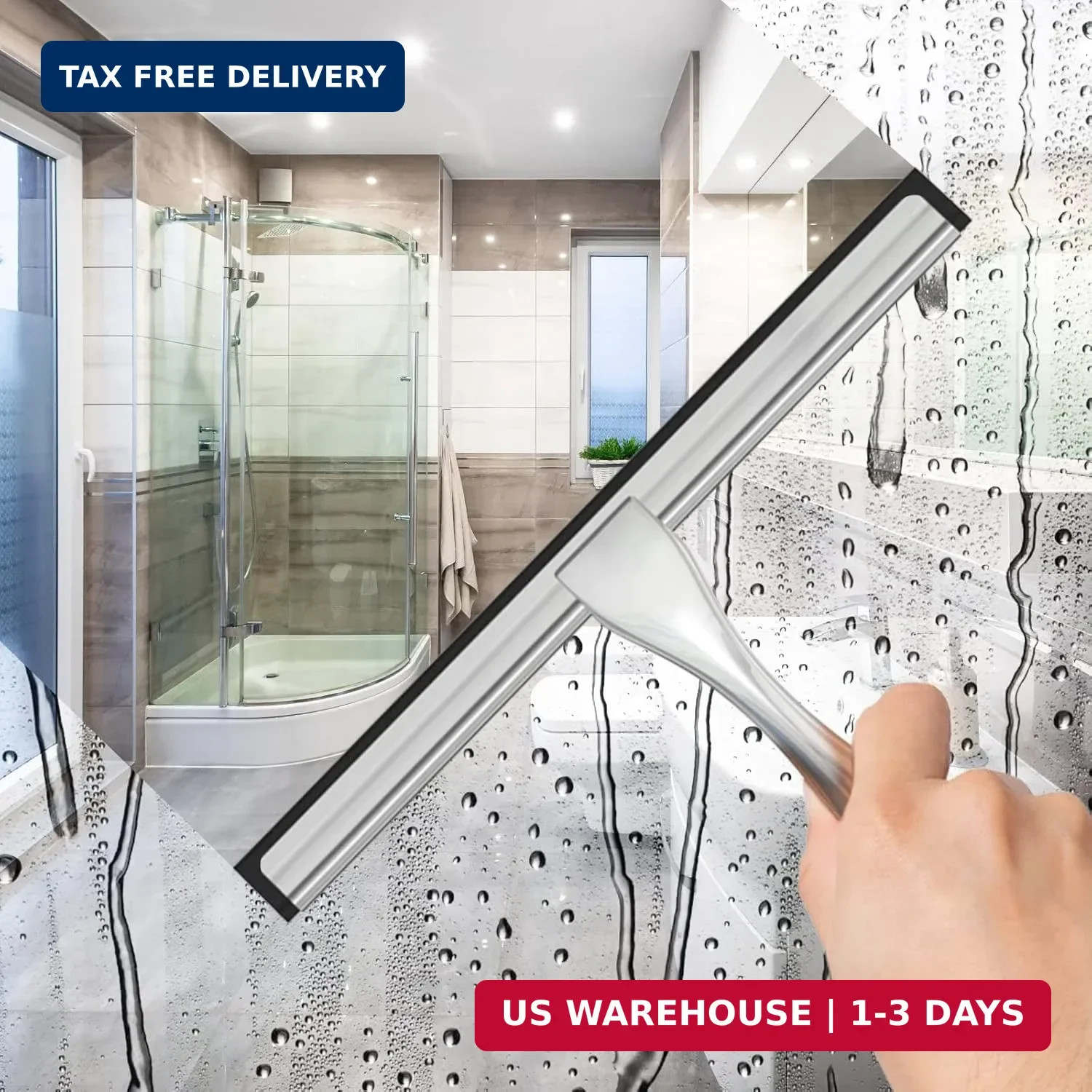 All-Purpose Stainless Steel Shower Squeegee for Shower Glass Door with 2 Adhesiv